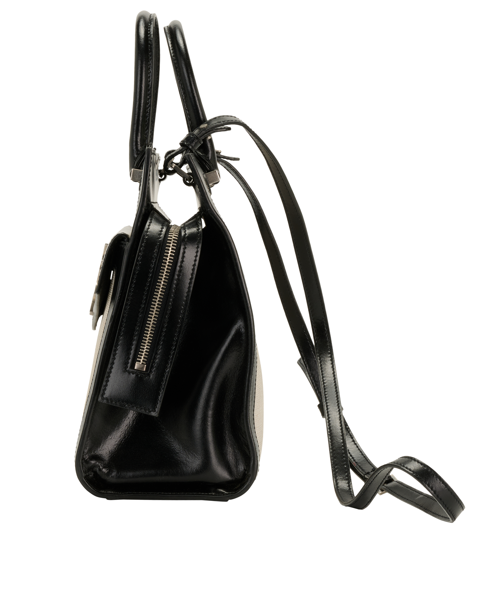 Small Uptown Tote, &pound;595, Handbags, Black/Cream, Canvas/Leather, Bottom view
